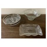 Vintage pressed glass relish trays and bowl
