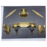 Vintage brass items & gold molded plastic shelf