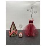 Pretty glass owl & dress picture holders & bird-