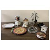 Vintage kitchen trivet, knives, clock more