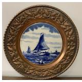 Vintage 12" copper hanging plate w/ sailboat