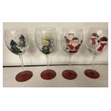 9" tall Christmas wine glasses hand painted