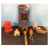 Antique metal Tic-Tak-Toe game & more vintage toys