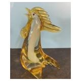 Art Glass Rooster 7 1/2" tall yellow white