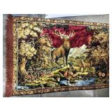 Vintage velvet fringed Deer Buck 60x36 hanging rug