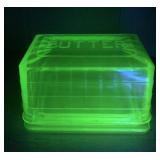RARE antique uranium vaseline glass butter fridge