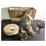 Basket filled w/ neat vintage hodgepodge of items!