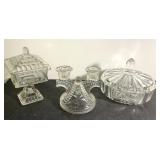 Antique depression glass candlabra, vintage candy