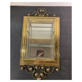 Vintage brass glass mirrored wall shelf-16"x9"