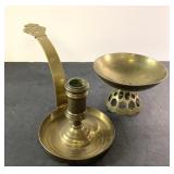 Vintage Brass candlestick & pedestal bowl