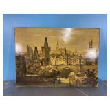 Vintage 1847 View of Prague Lithoprint on Wood