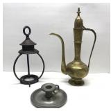 Vintage Brass Teapot & metal candleholders