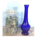 Vintage cobalt blue bud vase & mason jar w/ garden