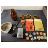 Barrel of beer bottle, vintage union buttons,