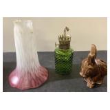 Vintage fairy glass shade, green glass oil lamp