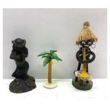 Vintage Miami Tiki Man, Glass Palm Tree & Hula