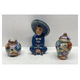 Vintage chalkware Asian Art (has chips) & 2 tiny