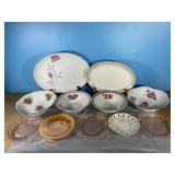 2 China Plates, 4 China Bowls, 5 Mini Glass