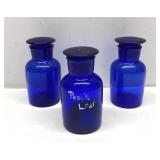 Vintage 5" tall cobalt blue jars with toppers