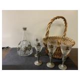 11" tall wine decanter and 4" tall crystal wine