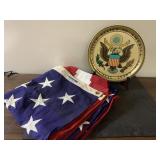 12" metal plate and large fabric US flag
