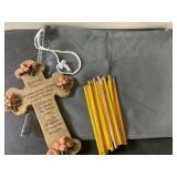 12" serenity cross, large new gray duffel bag abd