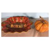Pretty Fall platter and decorative pumpkin