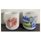 Vintage milk glass mugs-The Junior Set & Tennis
