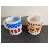 Vintage milk glass mugs-Football & American Flag