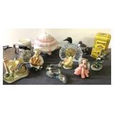 Vintage tins, figurines, dolls, ducks, chicken,