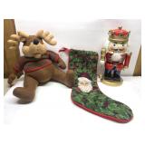 Christmas nutcracker, embroidered stocking & plush