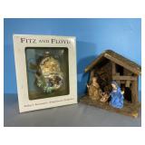 Fitz & Floyd Santa Glass Ornament & Vintage manger