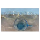 Vintage blue glass set & 2 casseroles-Pyrex & Glas