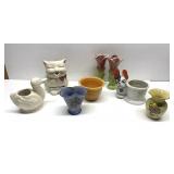 Art Deco vases USA, signed pottery, Cat & Duck tea