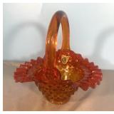 Fenton Art Glass Orange Red Amberina Hobnail