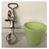 RARE A&J Jeannette Jadeite Glass Egg Beater set