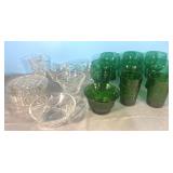 Pretty retro green tumblers, bowls & clear glass