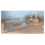Pretty mid century mod aluminum tray & Pyrex