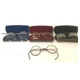 Antique glasses and 3 cases