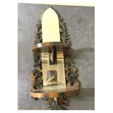 Antique wood scroll and mirrored wall shelf-19"