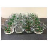 Cute clear glass Holly Christmas mugs