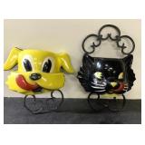 Retro F&F Mold plastic Cat & Dog wall pockets