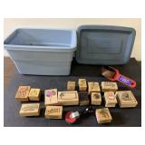 Scrapbook crafting stamps and small tote