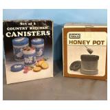 Vintage Honey Pot and cute farm themed canisters