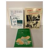 2 sports medicine books and a low fat living book