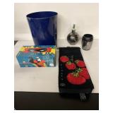 New tomato hand towel and box of Kleenex and bath