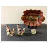 Antique glass door knob, newer folk art tray more