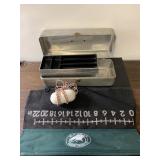 19" metal tackle box, float snd fish measuring