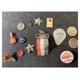 Antique & vintage pins, medallions, wood nickels &