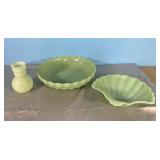 MCM jadeite bubble bowl, shell bowl and vase
